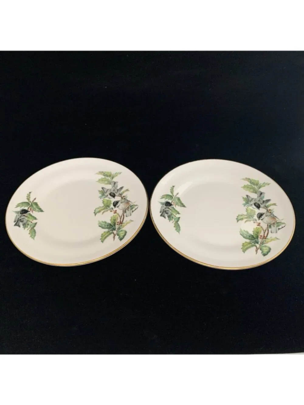 Boehm Chickadees & Holly Salad Plates Set of 2 8.5